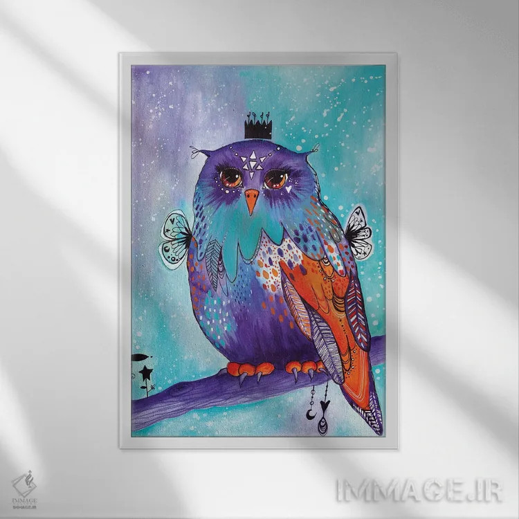 تابلو دکوراتیو جغد برفی اثر تامارا لاپورت - نمای قابدار سفید