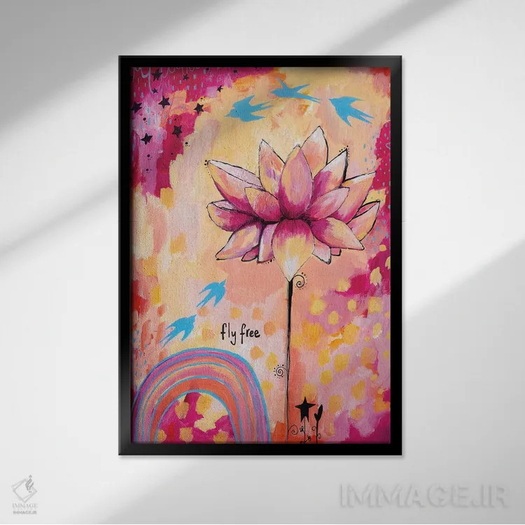 تابلو دکوراتیو نیلوفر آزاد پرواز کن اثر تامارا لاپورت - نمای قابدار مشکی