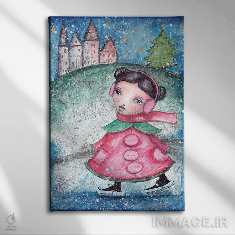 تابلو دکوراتیو دختر کریسمس اثر تامارا لاپورت - نمای روبهرو روی دیوار