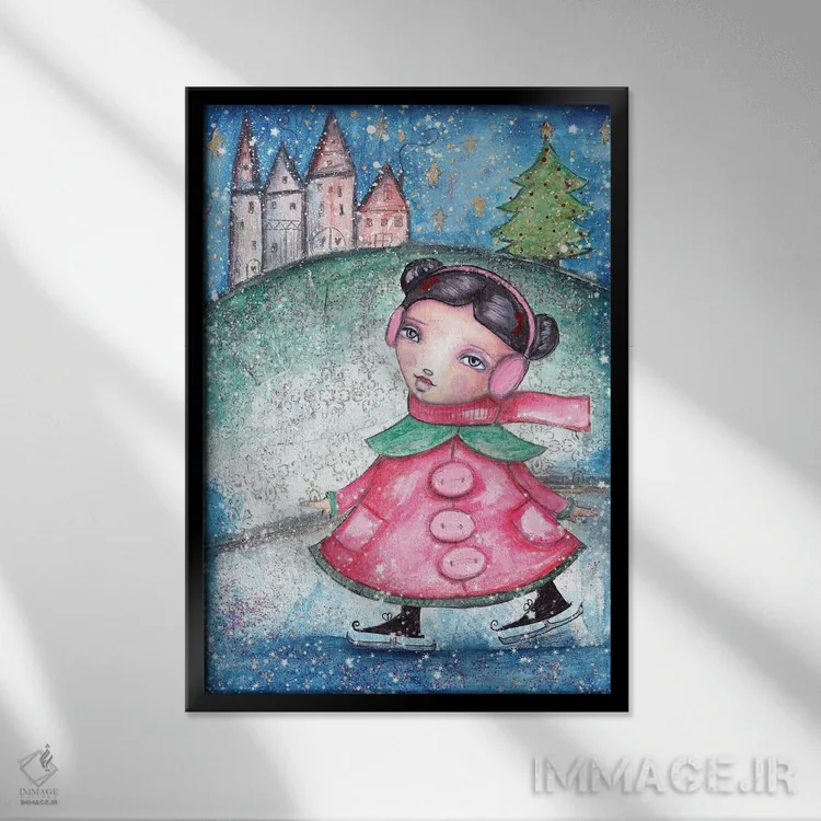 تابلو دکوراتیو دختر کریسمس اثر تامارا لاپورت - نمای قابدار مشکی