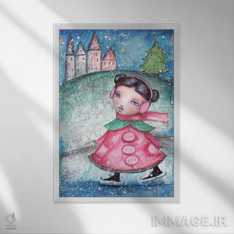 تابلو دکوراتیو دختر کریسمس اثر تامارا لاپورت - نمای قابدار سفید