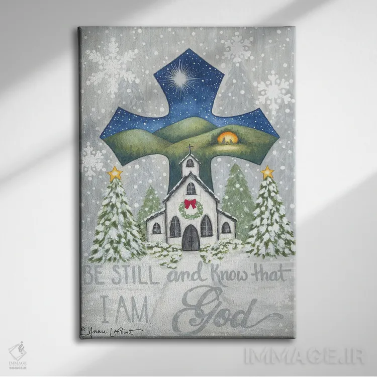 تابلو دکوراتیو صلیب کریسمس اثر آنی لاپوینت - نمای روبهرو روی دیوار