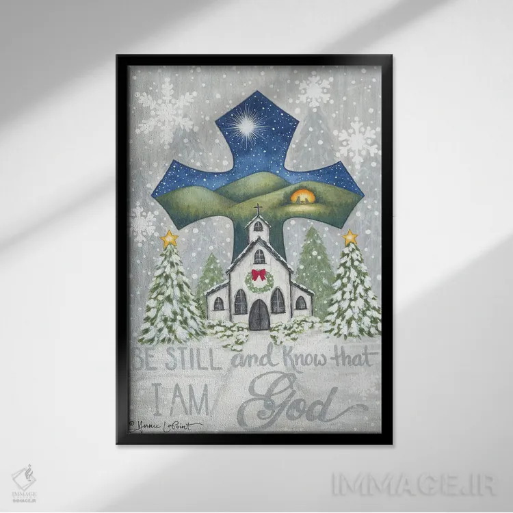 تابلو دکوراتیو صلیب کریسمس اثر آنی لاپوینت - نمای قابدار مشکی