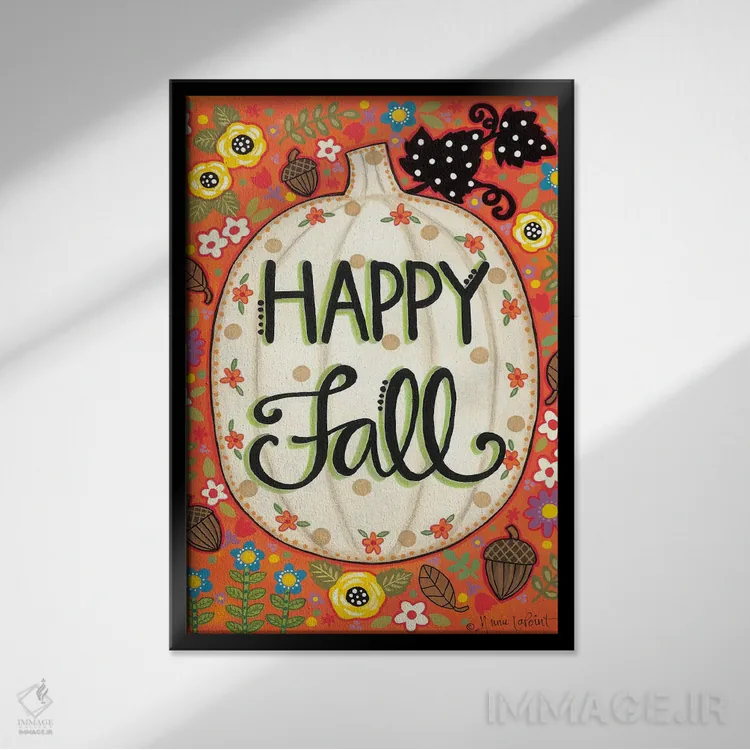 تابلو دکوراتیو کدوی خوشحال پاییزی اثر آنی لاپوینت - نمای قابدار مشکی