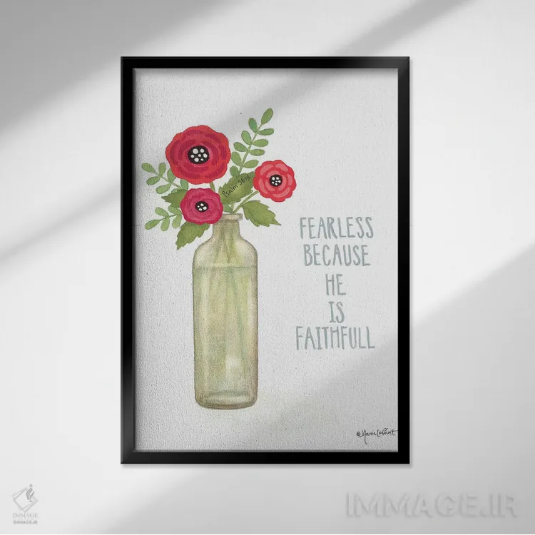 تابلو دکوراتیو شکوفه های قرمز اثر آنی لاپوینت - نمای قابدار مشکی