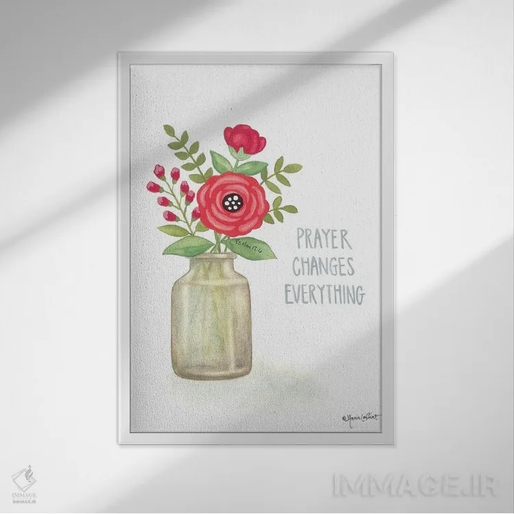 تابلو دکوراتیو شکوفه های قرمز اثر آنی لاپوینت - نمای قابدار سفید