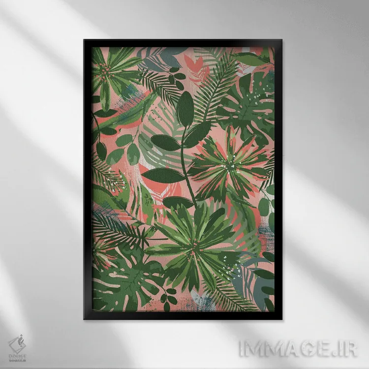 تابلو انتزاعی جنگل گیاهی اثر لیزا پری - نمای قابدار مشکی