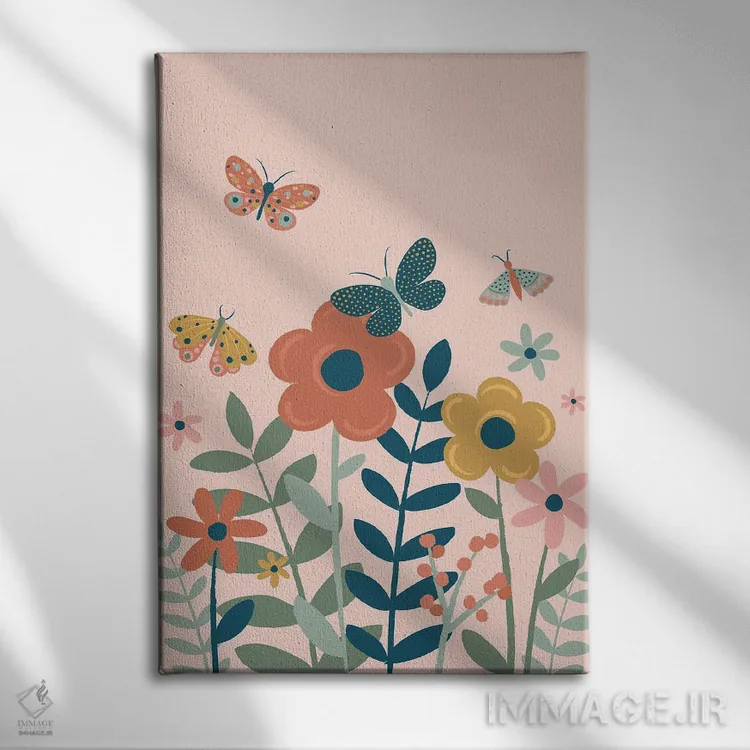 تابلو دکوراتیو باغ پروانه ها اثر لیزا پری - نمای روبهرو روی دیوار