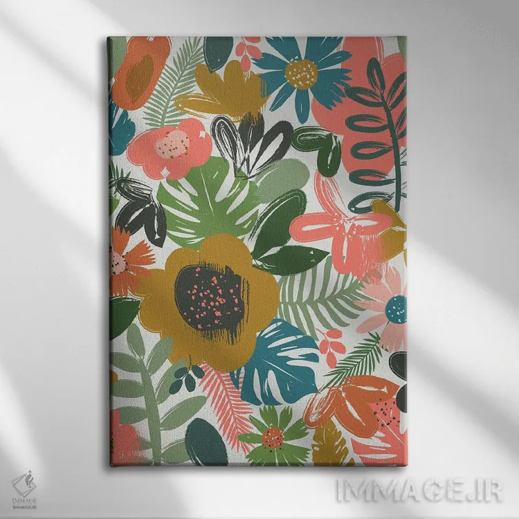 تابلو انتزاعی شکوفه های جنگلی اثر لیزا پری - نمای روبهرو روی دیوار