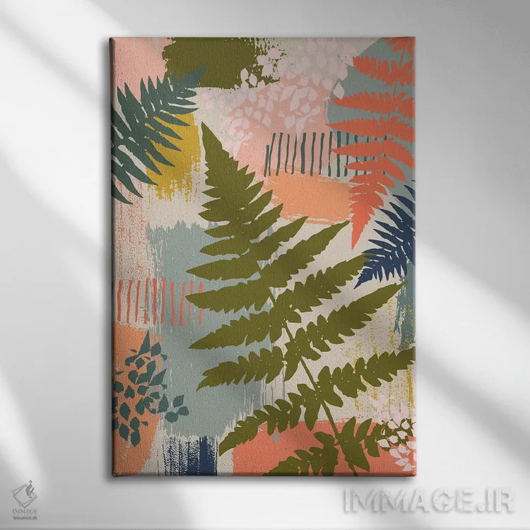 تابلو انتزاعی سرخس های ارگانیک اثر لیزا پری - نمای روبهرو روی دیوار