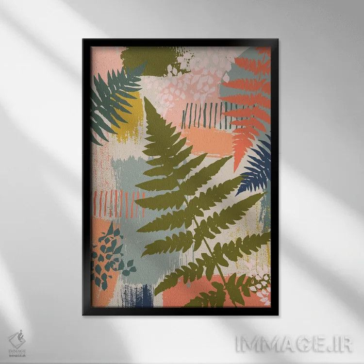 تابلو انتزاعی سرخس های ارگانیک اثر لیزا پری - نمای قابدار مشکی