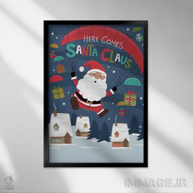تابلو دکوراتیو بابا نوئل آمد اثر لیزا پری - نمای قابدار مشکی