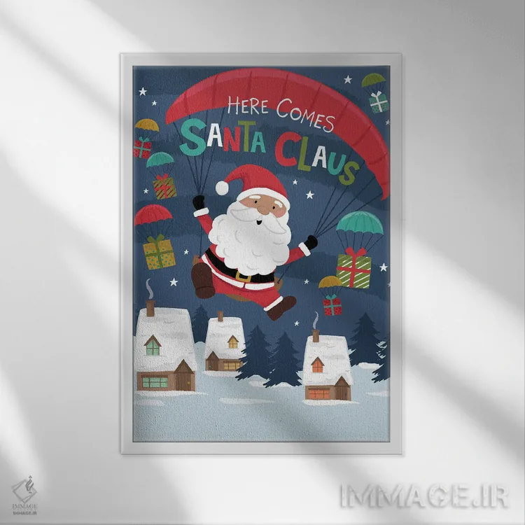 تابلو دکوراتیو بابا نوئل آمد اثر لیزا پری - نمای قابدار سفید