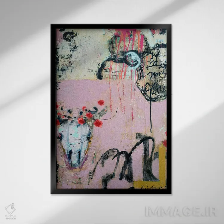 تابلو انتزاعی ملکه دنیای زیرزمینی اثر آندریا لوپز - نمای قابدار مشکی