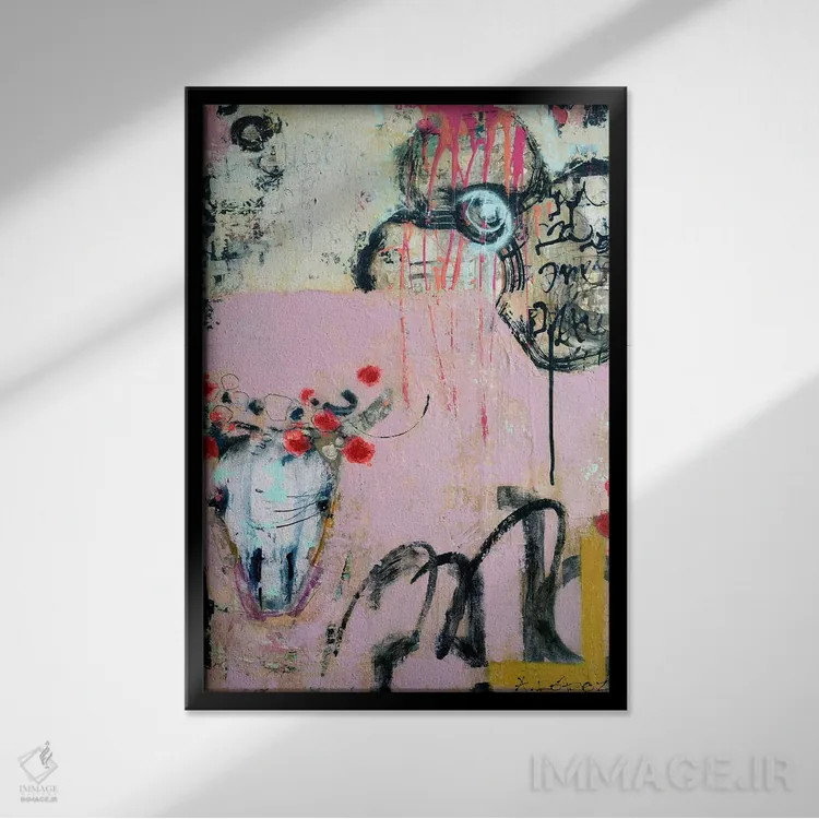 تابلو انتزاعی ملکه دنیای زیرزمینی اثر آندریا لوپز - نمای قابدار مشکی