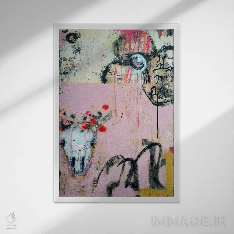 تابلو انتزاعی ملکه دنیای زیرزمینی اثر آندریا لوپز - نمای قابدار سفید