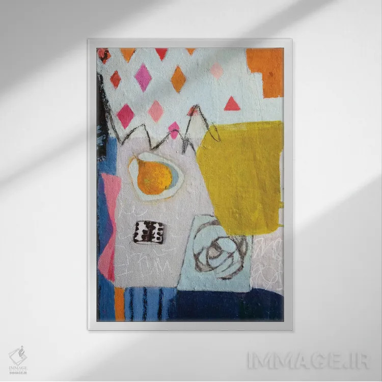 تابلو انتزاعی میز اثر آندریا لوپز - نمای قابدار سفید