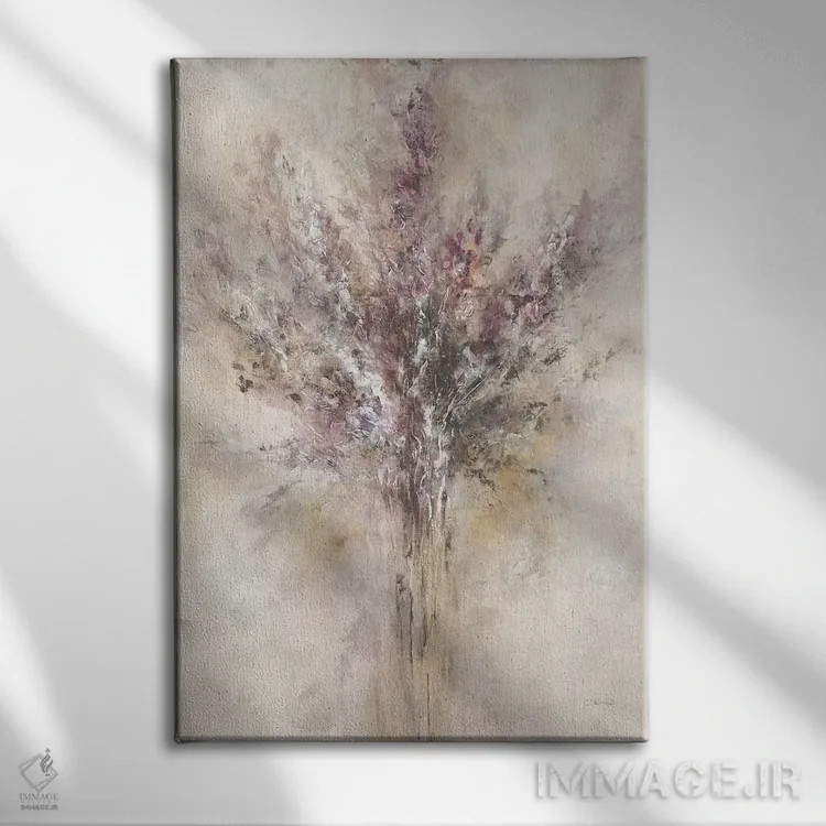 تابلو انتزاعی یاس بنفش اثر لیا ری - نمای روبهرو روی دیوار