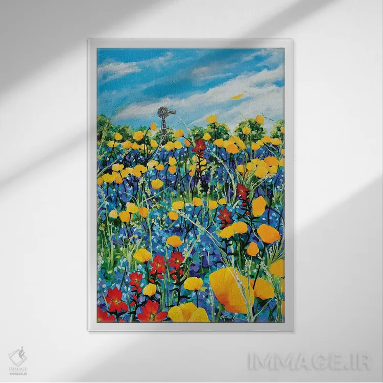 تابلو دکوراتیو منطقه تپه ای اثر لیندا راوچ - نمای قابدار سفید