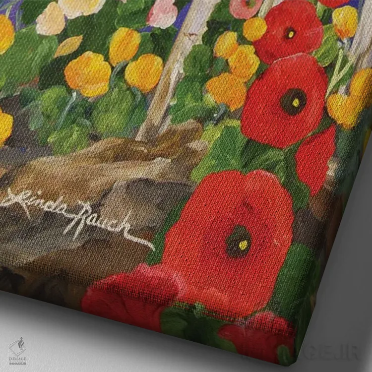 تابلو دکوراتیو باغ تابستانی تائوس اثر لیندا راوچ - نمای نزدیک بافت بوم