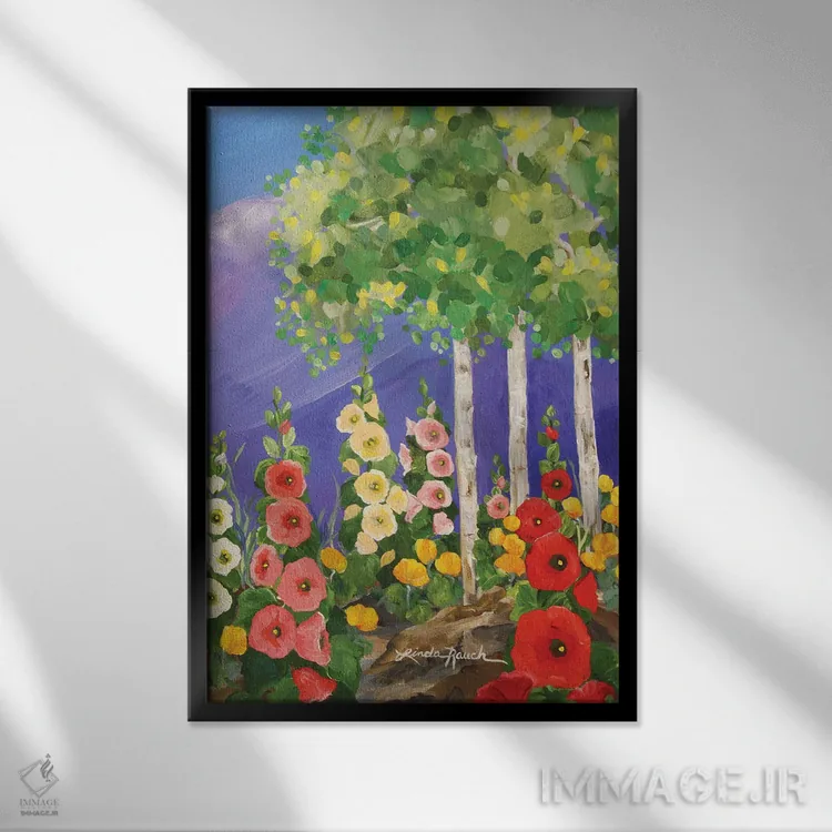 تابلو دکوراتیو باغ تابستانی تائوس اثر لیندا راوچ - نمای قابدار مشکی