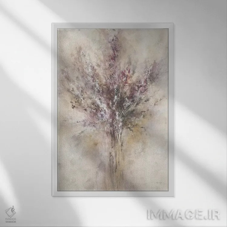 تابلو انتزاعی یاس بنفش اثر لیا ری - نمای قابدار سفید