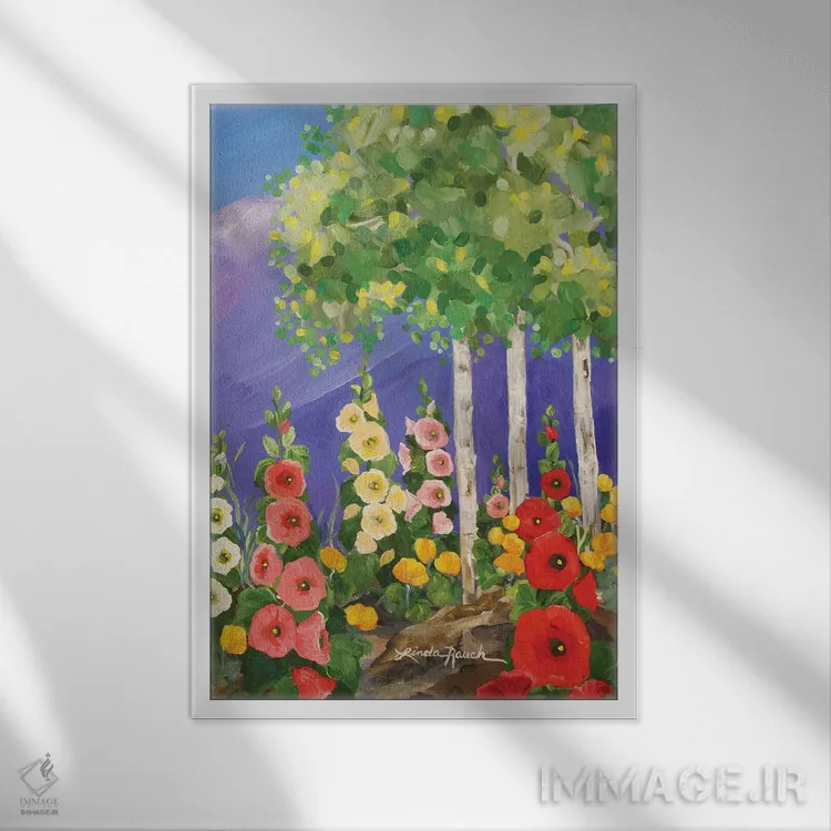 تابلو دکوراتیو باغ تابستانی تائوس اثر لیندا راوچ - نمای قابدار سفید