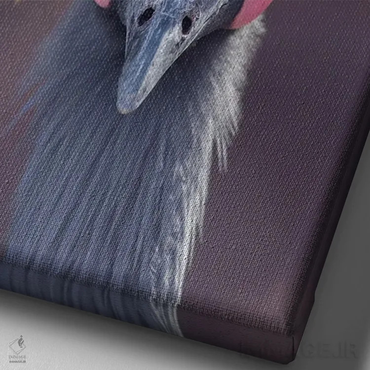 تابلو دکوراتیو خیره شدن درنا به دوربین اثر لوئیس راث - نمای نزدیک بافت بوم