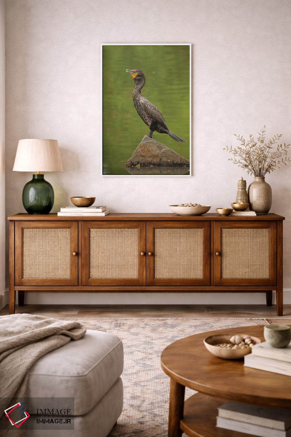 تابلو دکوراتیو کورموران دو تاج در حال آفتاب گیری اثر لوئیس راث - D2W