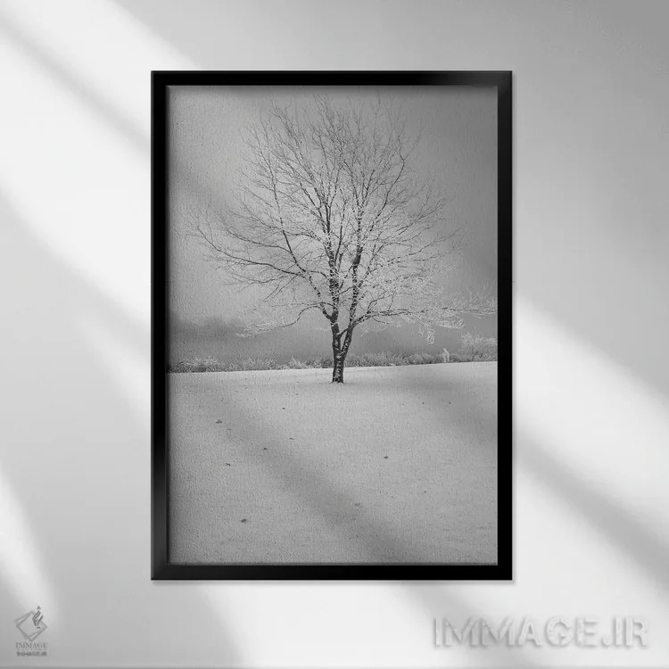 تابلو دکوراتیو درخت زمستانی با پویایی بالا اثر لوئیس راث - نمای قابدار مشکی