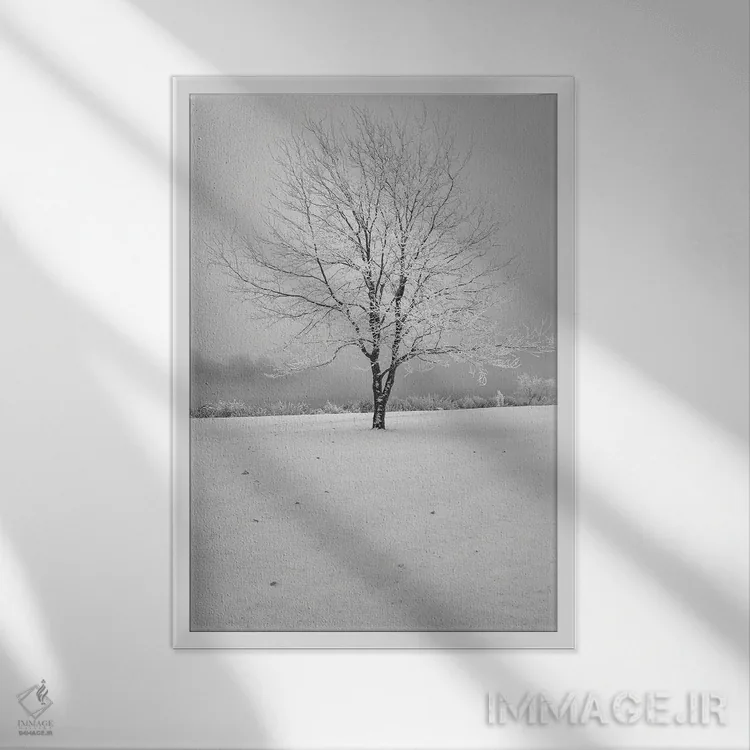 تابلو دکوراتیو درخت زمستانی با پویایی بالا اثر لوئیس راث - نمای قابدار سفید