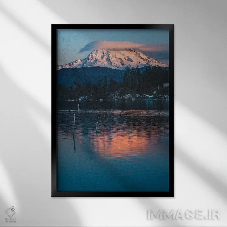 تابلو دکوراتیو غروب رینییر بر دریاچه صاف اثر لوئیس راث - نمای قابدار مشکی