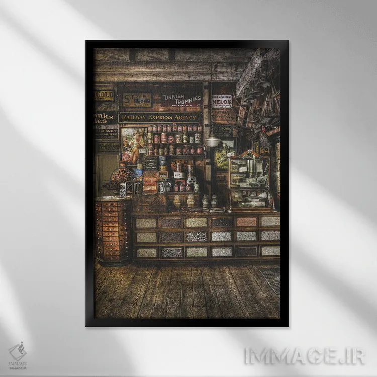 تابلو دکوراتیو فروشگاه قدیمی از گذشته اثر لوئیس راث - نمای قابدار مشکی