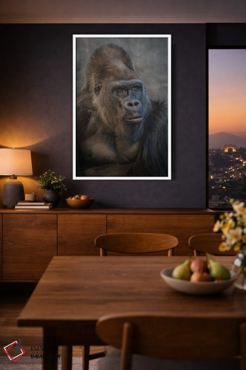 تابلو دکوراتیو نگاه گوریل نقره پشت اثر لوئیس راث - D3W