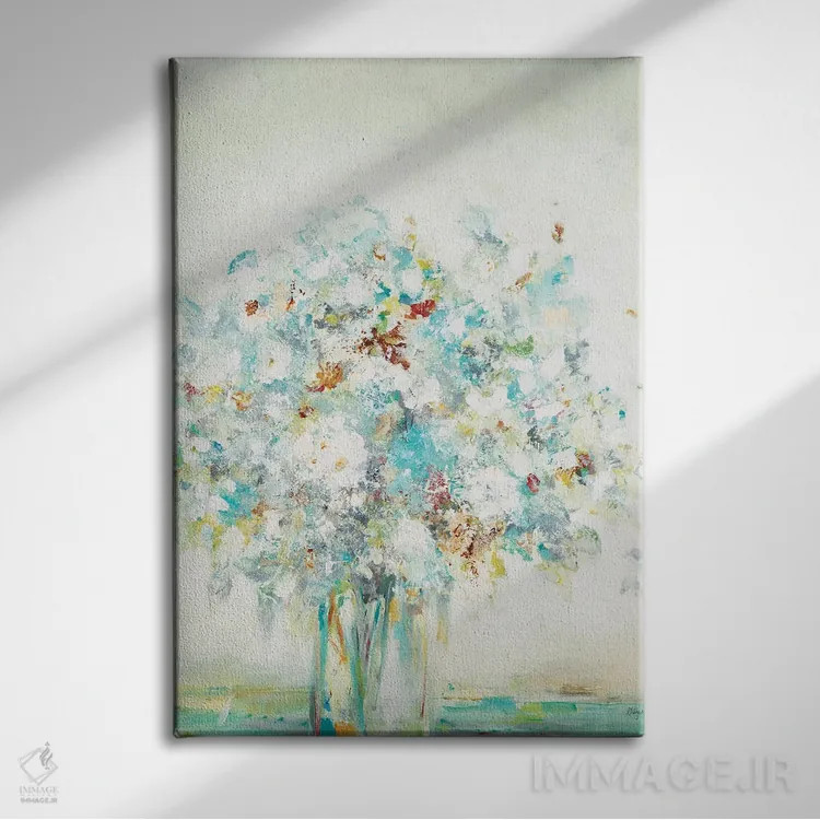 تابلو انتزاعی دسته گل بافت دار اثر لیزا ریجرز - نمای روبهرو روی دیوار