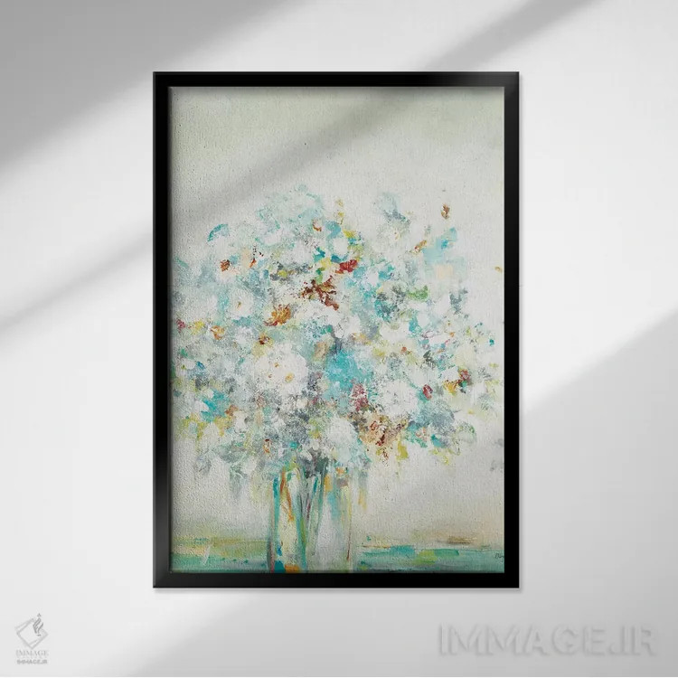 تابلو انتزاعی دسته گل بافت دار اثر لیزا ریجرز - نمای قابدار مشکی