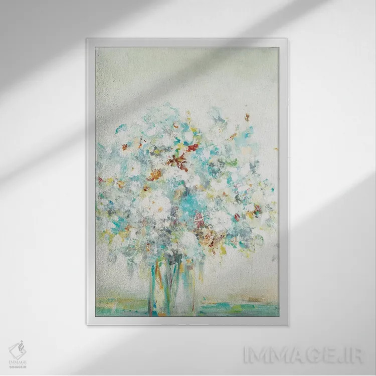 تابلو انتزاعی دسته گل بافت دار اثر لیزا ریجرز - نمای قابدار سفید