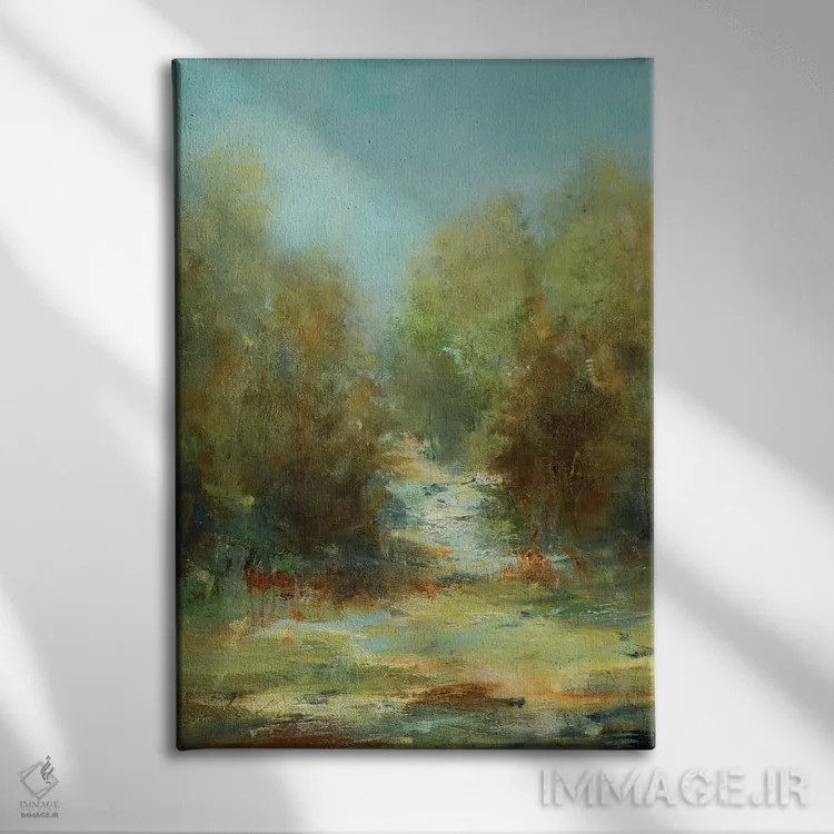 تابلو انتزاعی پیاده روی در جنگل اثر لیزا ریجرز - نمای روبهرو روی دیوار