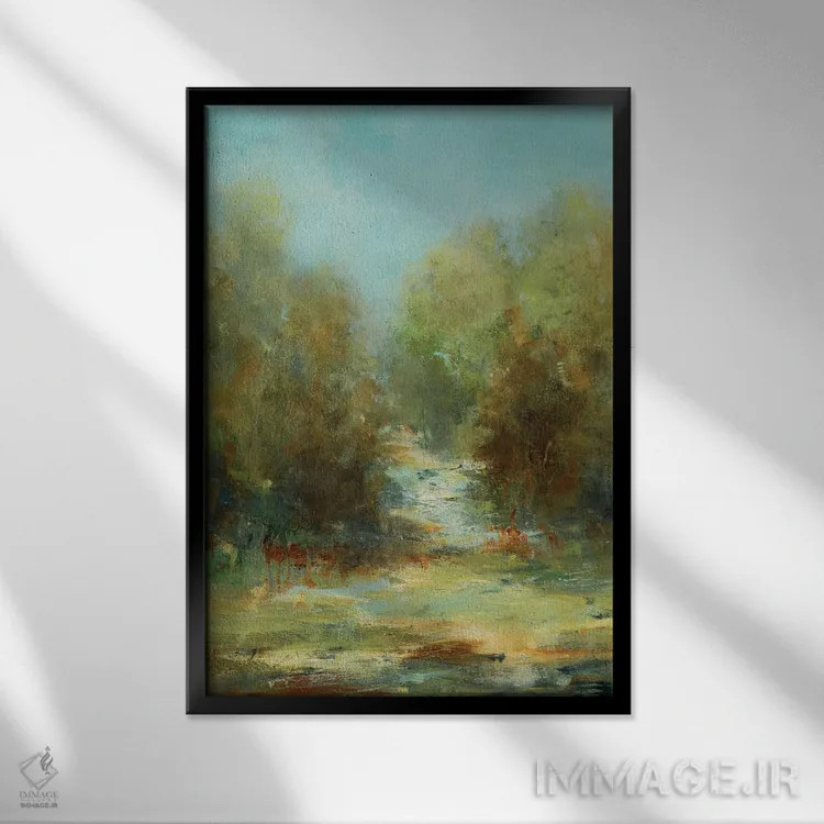 تابلو انتزاعی پیاده روی در جنگل اثر لیزا ریجرز - نمای قابدار مشکی