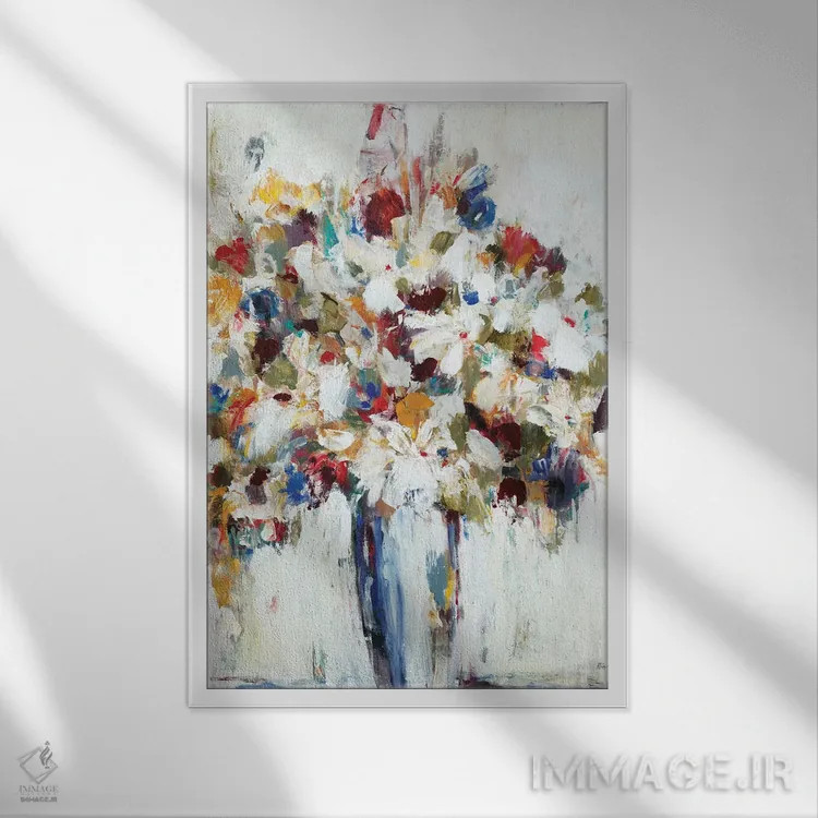 تابلو انتزاعی شاد و سرخوش اثر لیزا ریجرز - نمای قابدار سفید