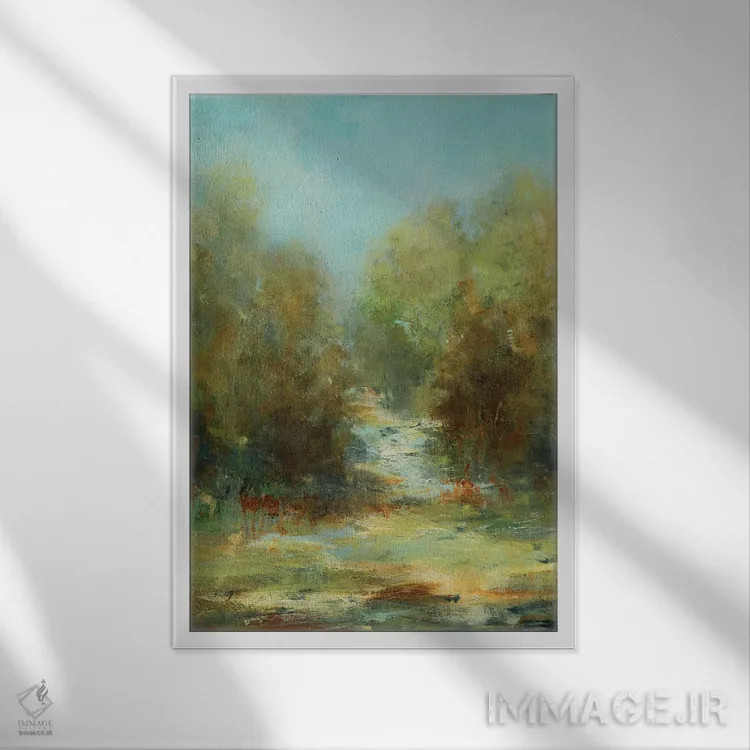 تابلو انتزاعی پیاده روی در جنگل اثر لیزا ریجرز - نمای قابدار سفید