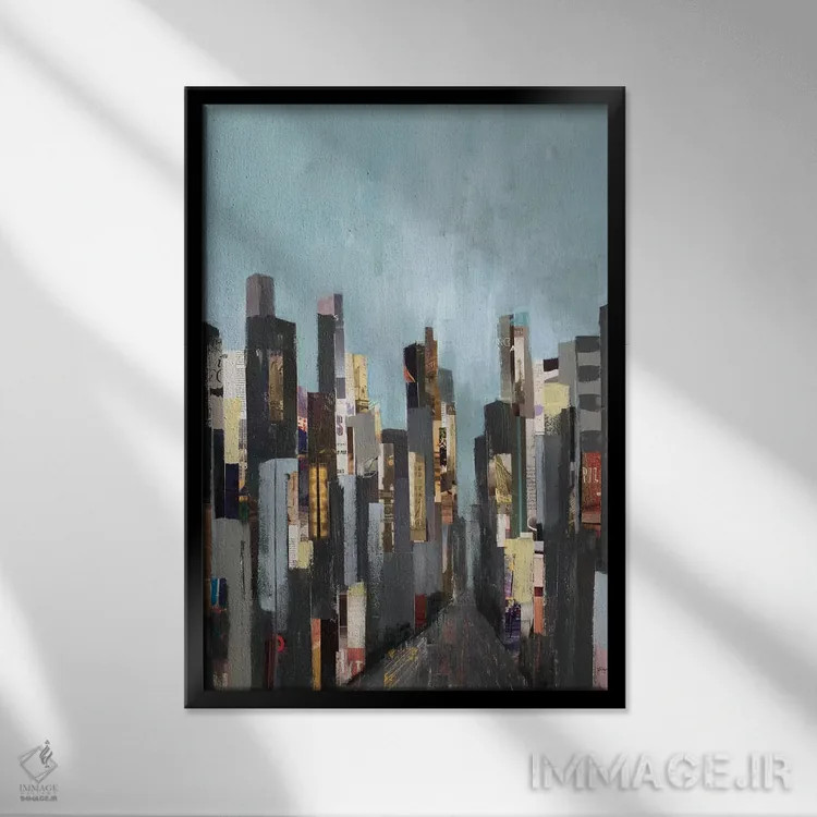 تابلو انتزاعی ضرباهنگ شهر اثر لیزا ریجرز - نمای قابدار مشکی