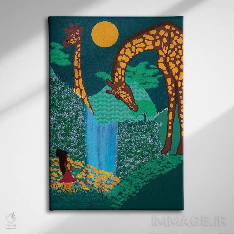 تابلو دکوراتیو زرافه ها اثر لرین تیوری - نمای روبهرو روی دیوار