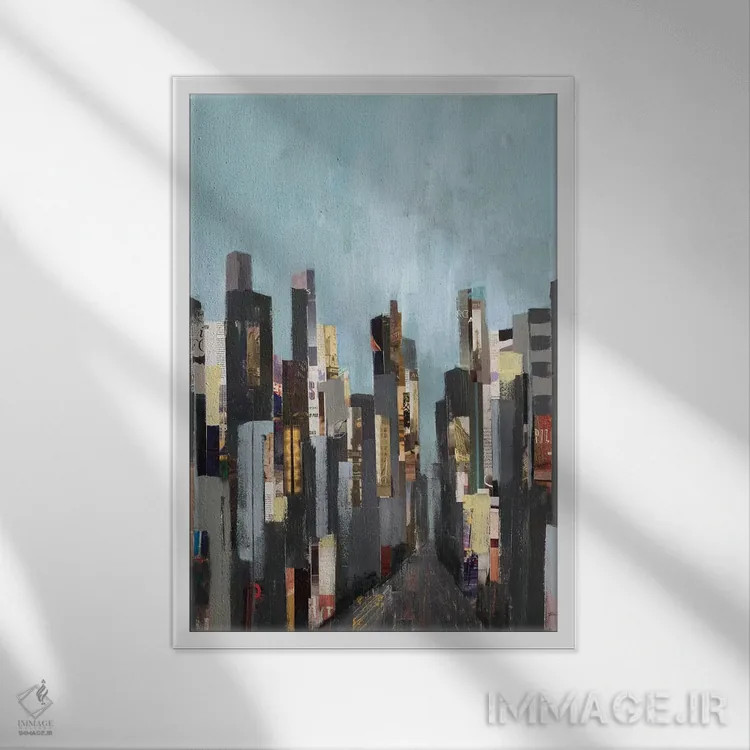 تابلو انتزاعی ضرباهنگ شهر اثر لیزا ریجرز - نمای قابدار سفید