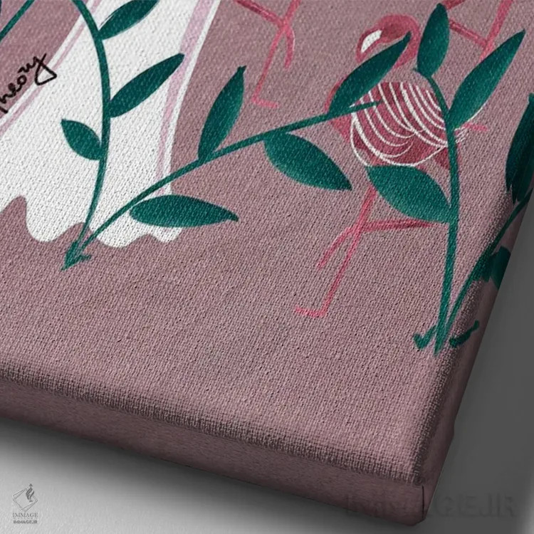 تابلو دکوراتیو فلامینگوهای صورتی اثر لرین تیوری - نمای نزدیک بافت بوم