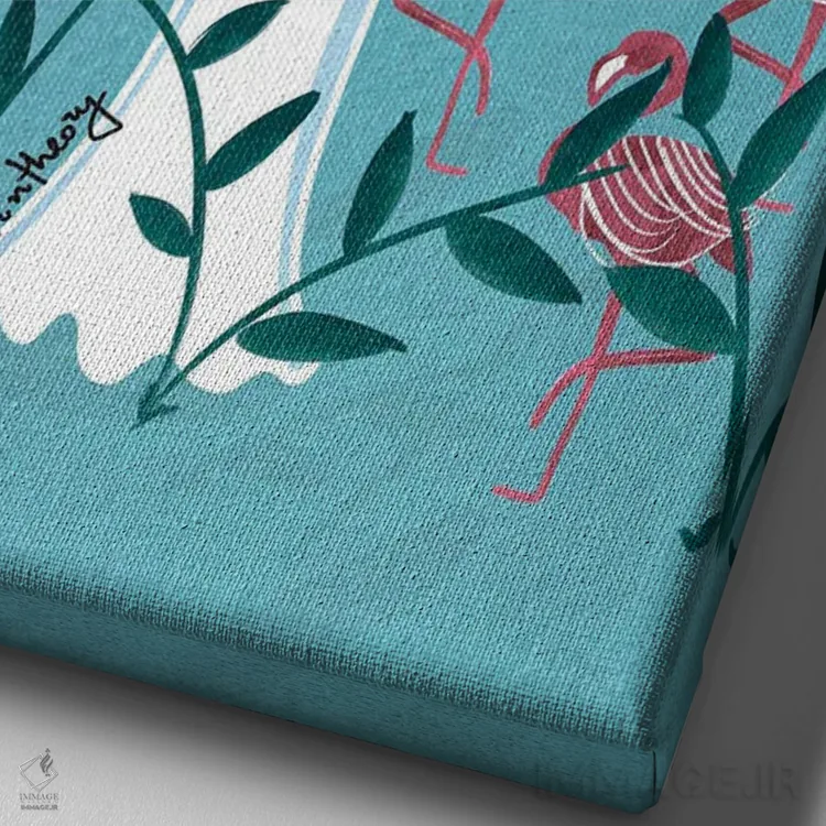 تابلو دکوراتیو فلامینگوهای آبی اثر لرین تیوری - نمای نزدیک بافت بوم