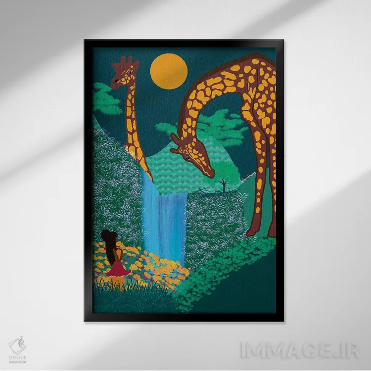 تابلو دکوراتیو زرافه ها اثر لرین تیوری - نمای قابدار مشکی