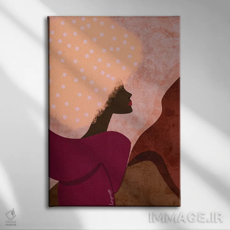 تابلو دکوراتیو دختر سیاه صورتی اثر لرین تیوری - نمای روبهرو روی دیوار