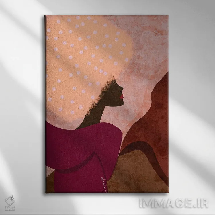 تابلو دکوراتیو دختر سیاه صورتی اثر لرین تیوری - نمای روبهرو روی دیوار