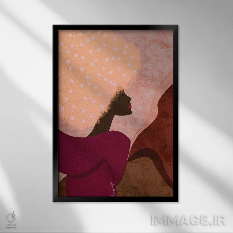 تابلو دکوراتیو دختر سیاه صورتی اثر لرین تیوری - نمای قابدار مشکی